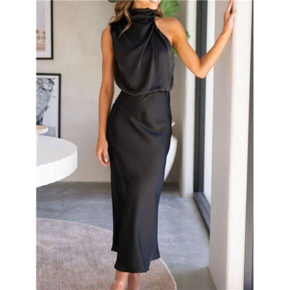 Asymmetrical Ruched Sleeveless Midi Dress - Picture 12 of 15